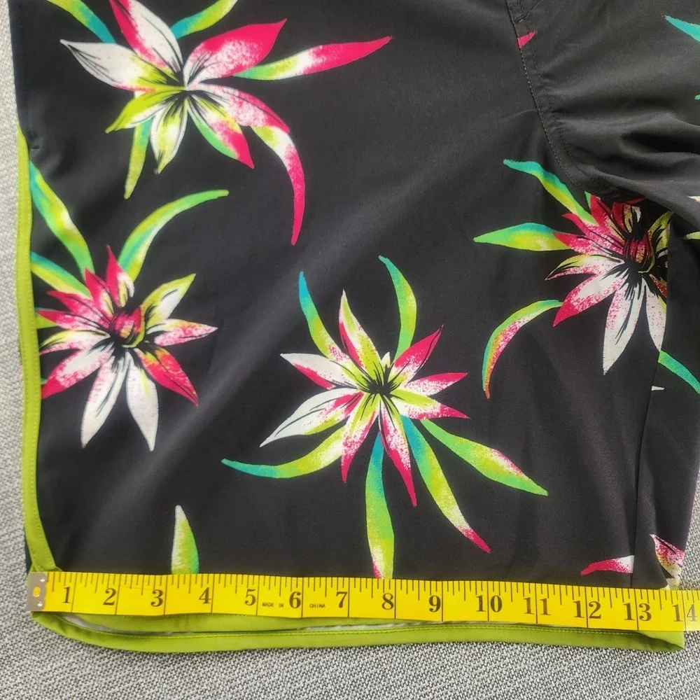 Hot Coals Mens XL Black Floral Board Shorts Swim Trunks Tropical